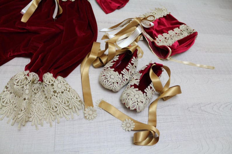Vintage lace red and gold romper set