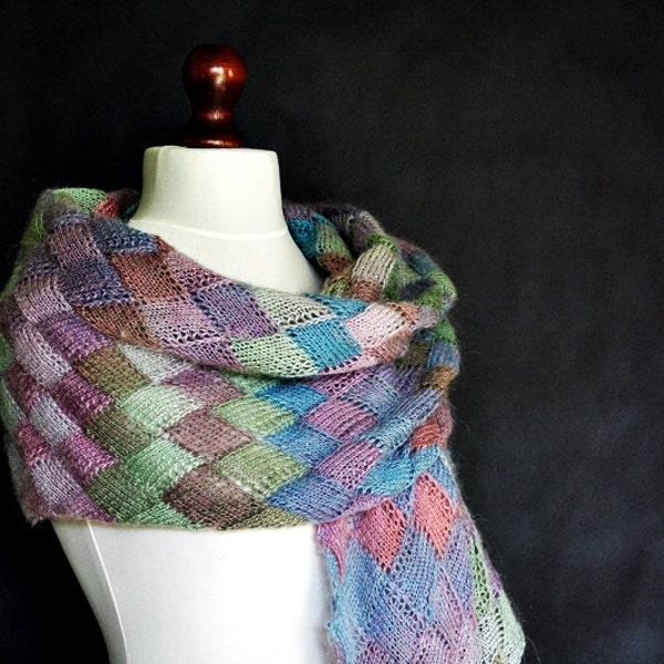 Multicolor scarf, knit scarf, scarf entrelac, technique Entrelac, knit shawl, shawl wrap, scarf wrap,shawl entrelac,pastel colors,knit stole