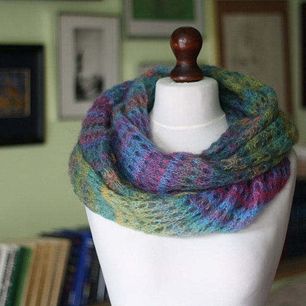 Infinity scarf, knit cowl, multicolor cowl, mohair cowl, loop scarf, knit seamless, circle scarf, scarf wrap, knit wrap, cowl neck