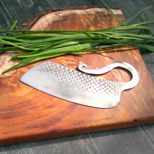 Hand Forged Herb Chopper, Upcycled Farrier's Rasp Kitchen Knife - TRITAERBA
