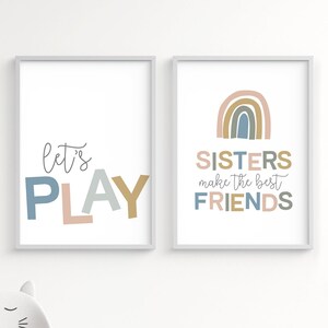 Sisters make the best friends, Lets play, playroom signs, printable wall art set, digital print, girls room poster, kids room decor