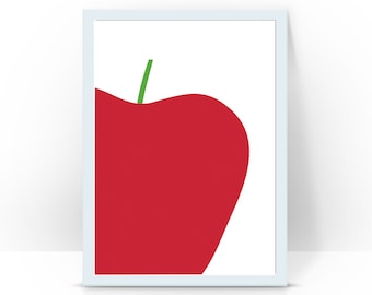 Red apple digital art print, home printable wall art decoration