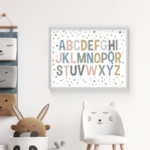 Alphabet print, horizontal orientation, ABC Wall Art printable, Playroom print, digital poster colorful Kids Room Decor ABC Nursery Letters