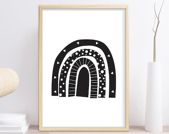 Rainbow monochrome, printable Wall Art, black and white playroom, boho nursery room decor, neutral kids room art, cute print
