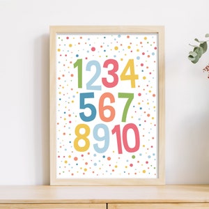 numbers 1-10, playroom printable wall art, poster for kids, nursery room wall decor, Neutral gender, preschool learning, classroom print