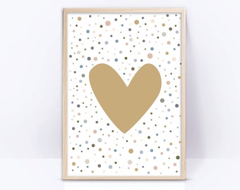 Gold heart Printable wall art, playroom girl Nursery print, baby shower gift, children room wall decor, valentines day, love present