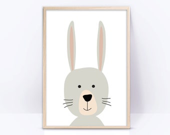 Bunny print, DIGITAL download cute bunny illustration, easter bunny forest animal instant download printable wall art