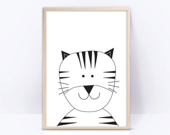 Black and white TIGER printable wall art for nursery room decor