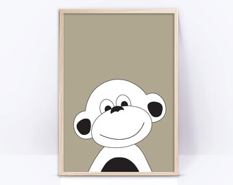 Safari animals, monkey printable wall art, nursery room decor