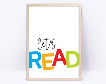 Let's Read Printable, Colorful Playroom Wall Art, Kids Room Decor, Children signs, Toddler Wall Art, Neutral gender, Reading corner