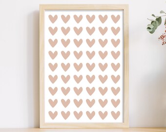 Printable wall art, playroom print to download, pink hearts, girls room wall decor, Nursery print, baby poster, love present, valentines day