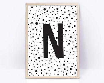 Letter N Monogram print, Baby name initial letter, playroom decor print, baby room wall decor, children wall decor, kids Instant download