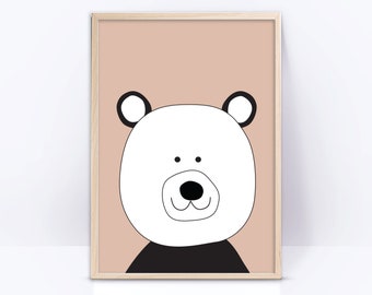 Printable wall art bear, Nursery room digital wall art, Woodland Animal kids room decor, Gender neutral nursery poster