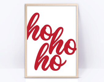 hohoho Christmas wall art decor digital download, xmas printable christmas decor, santa clause christmas sign
