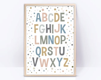 Neutral gender Alphabet print, Wall Art printable, digital abc poster colorful Kids Room Decor Nursery Letters Playroom print
