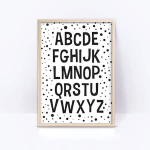 Alphabet monochrome printable Wall Art, digital abc Print black and white Kids Room Decor Nursery Letters Playroom print image 1