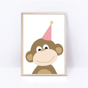 Monkey party printable wall art, baby room poster, digital download