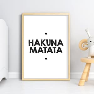 Citação imprimível de Hakuna Matata, arte de quarto infantil, arte de parede de sala de jogos, quarto de berçário monocromático, decoração de parede com citação imprimível, quarto de criança