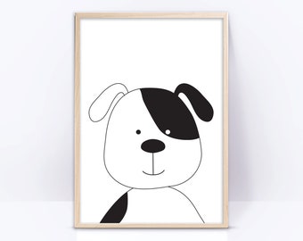 Cute DOG wall art print, monochrome nursery room wall decor printable, baby room art, Black and white playroom decor, playroom pet art print