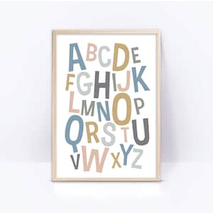 Neutral gender Alphabet print, Wall Art printable, Playroom print, digital abc poster colorful Kids Room Decor ABC Nursery Letters