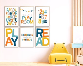 Brothers make the best friends prints, Play Read Printable wall art, welcome to Playroom, set of 6, ABC room decor, boys room decor