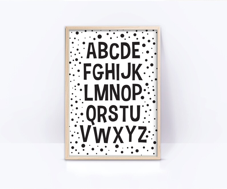 Alphabet monochrome printable Wall Art, digital abc Print black and white Kids Room Decor Nursery Letters Playroom print image 1