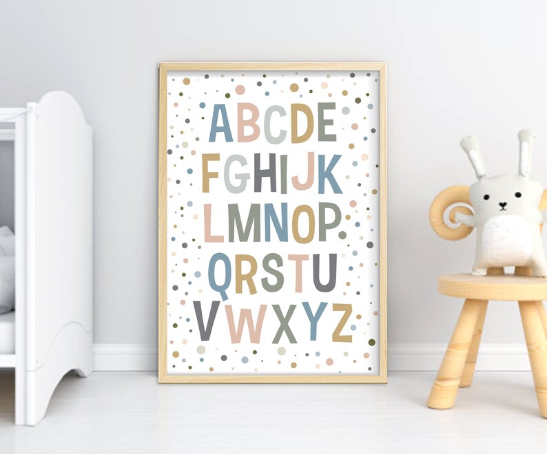 Neutral gender Alphabet print, Wall Art printable, digital abc poster colorful Kids Room Decor Nursery Letters Playroom print image 3
