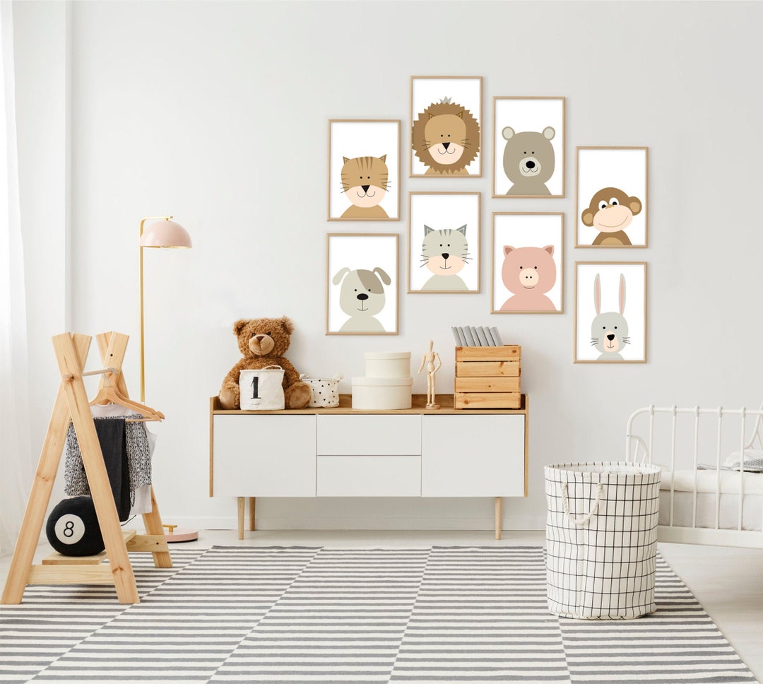 Set of Eight Nursery Animals Printable Wall Art, Baby Room Prints Set ...