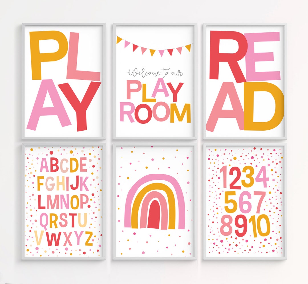 Set of 6 Playroom Kids Posters, Printable Wall Art, Alphabet and ...