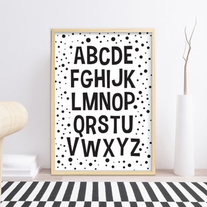 Alphabet monochrome printable Wall Art, digital abc Print black and white Kids Room Decor Nursery Letters Playroom print image 3