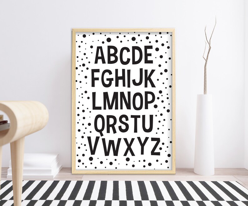 Alphabet monochrome printable Wall Art, digital abc Print black and white Kids Room Decor Nursery Letters Playroom print image 3