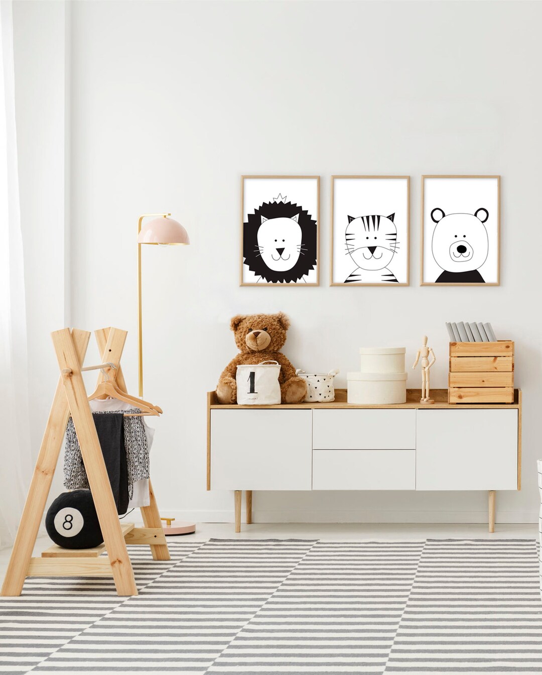 Set of Three Printable Wall Art, Nursery Room Monochrome Animals ...