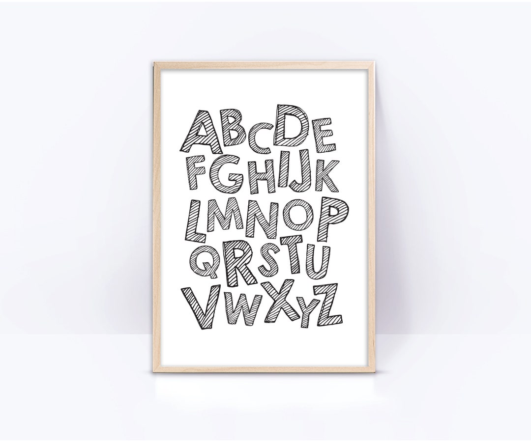 ABC Printable Wall Art, Alphabet Print Black and White, Abc Wall Decor ...