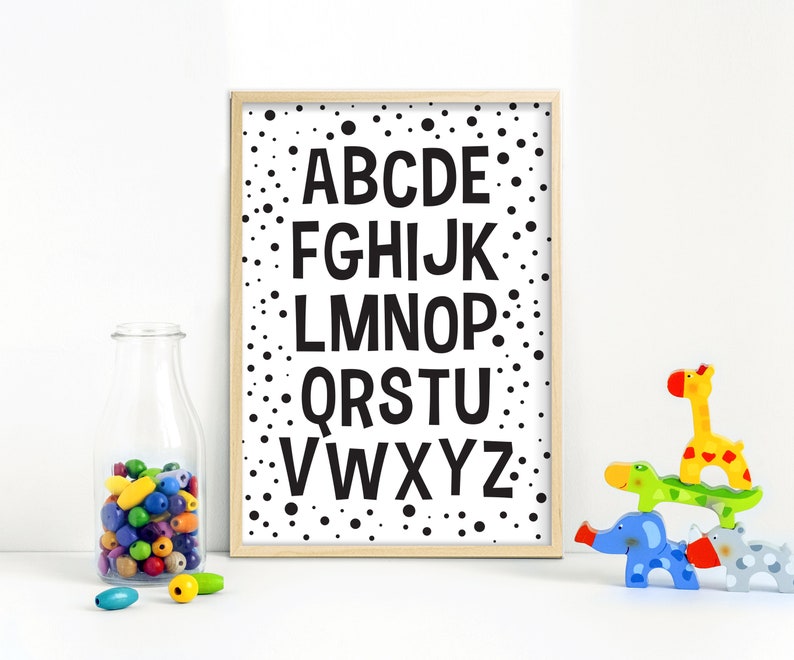 Alphabet monochrome printable Wall Art, digital abc Print black and white Kids Room Decor Nursery Letters Playroom print image 5
