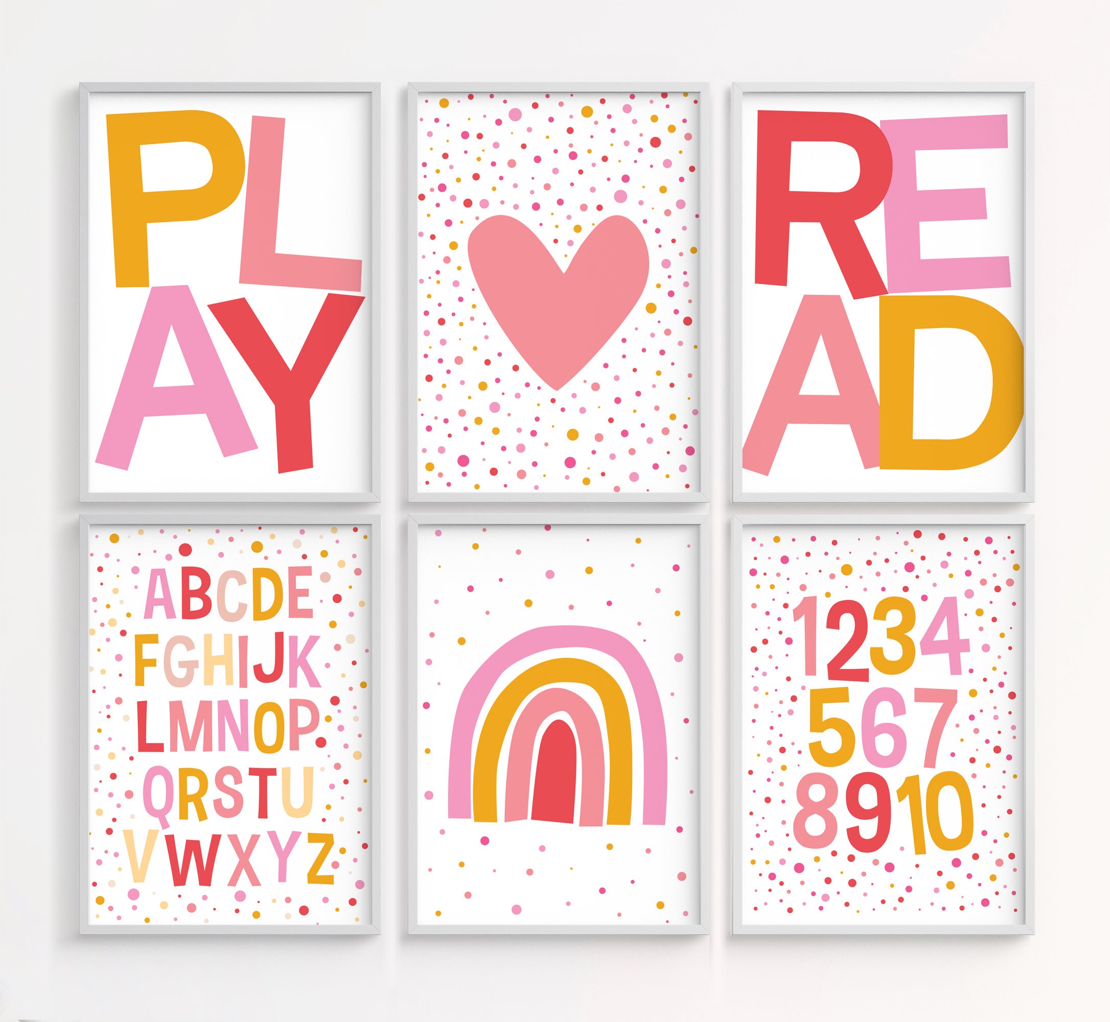 Set of 6 Playroom Kids Posters, Printable Wall Art, Alphabet and