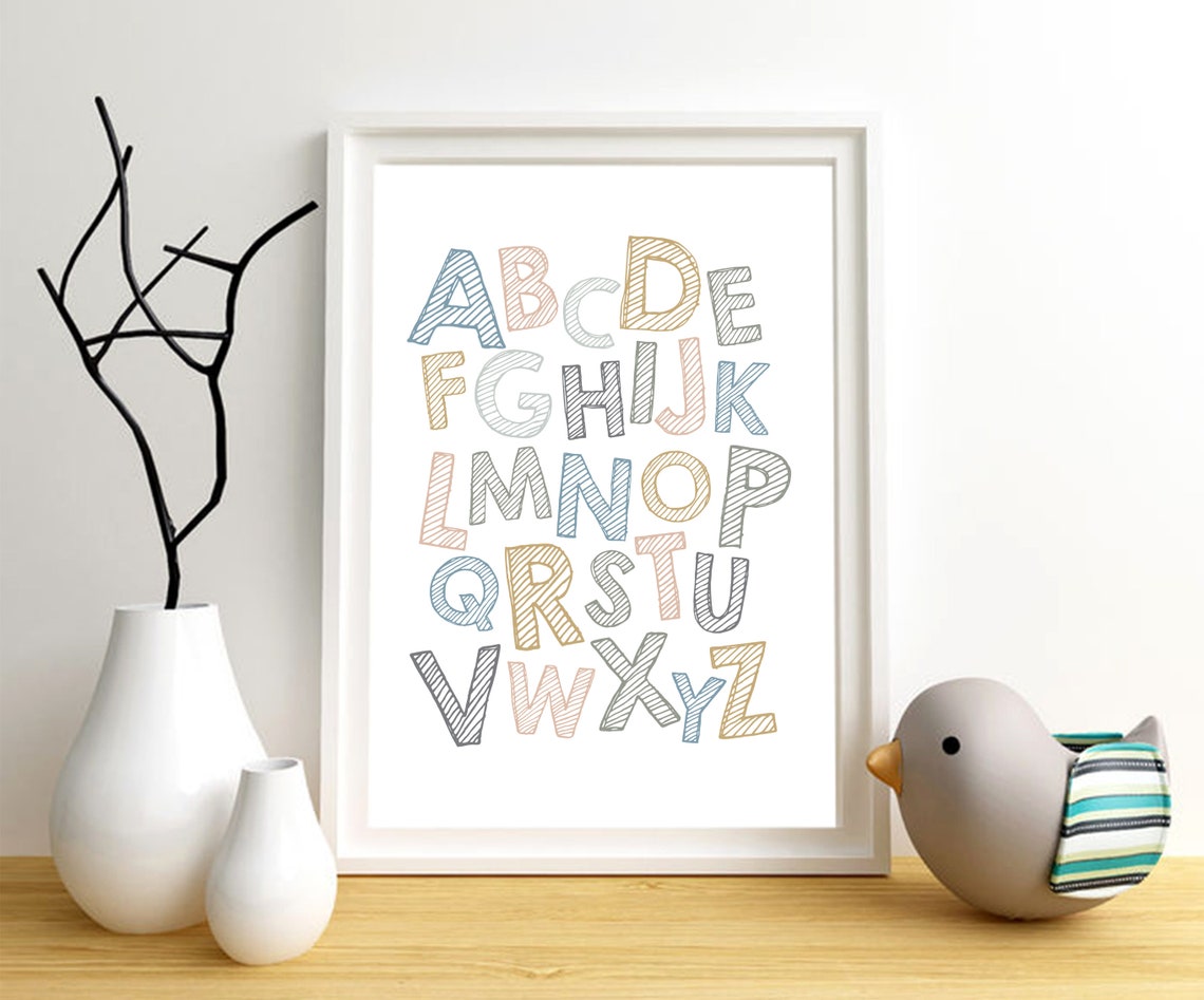 ABC printable wall art digital Alphabet art print neutral | Etsy