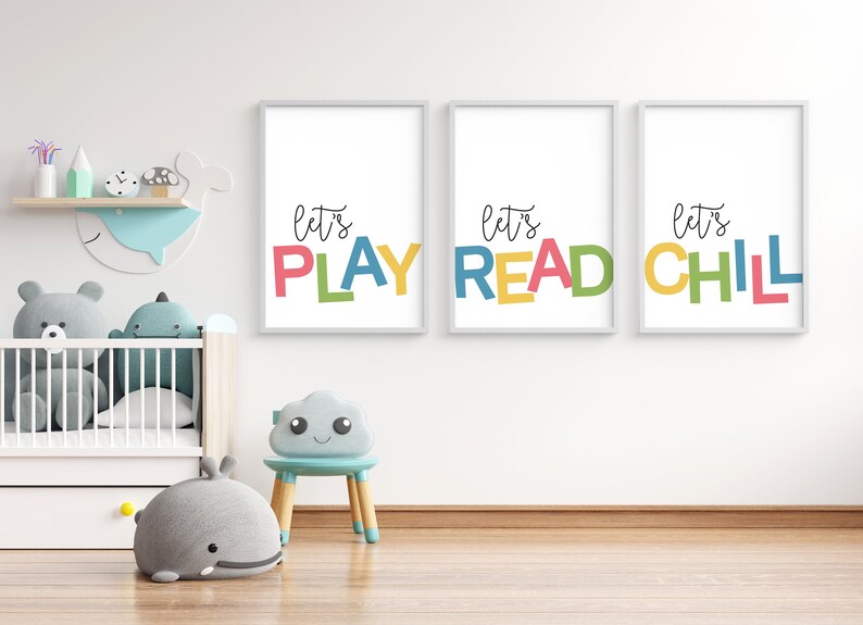 Set of three playroom prints Printable wall art lets play Etsy