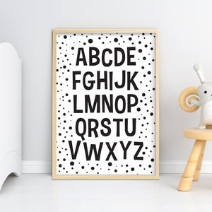 Alphabet monochrome printable Wall Art, digital abc Print black and white Kids Room Decor Nursery Letters Playroom print image 4