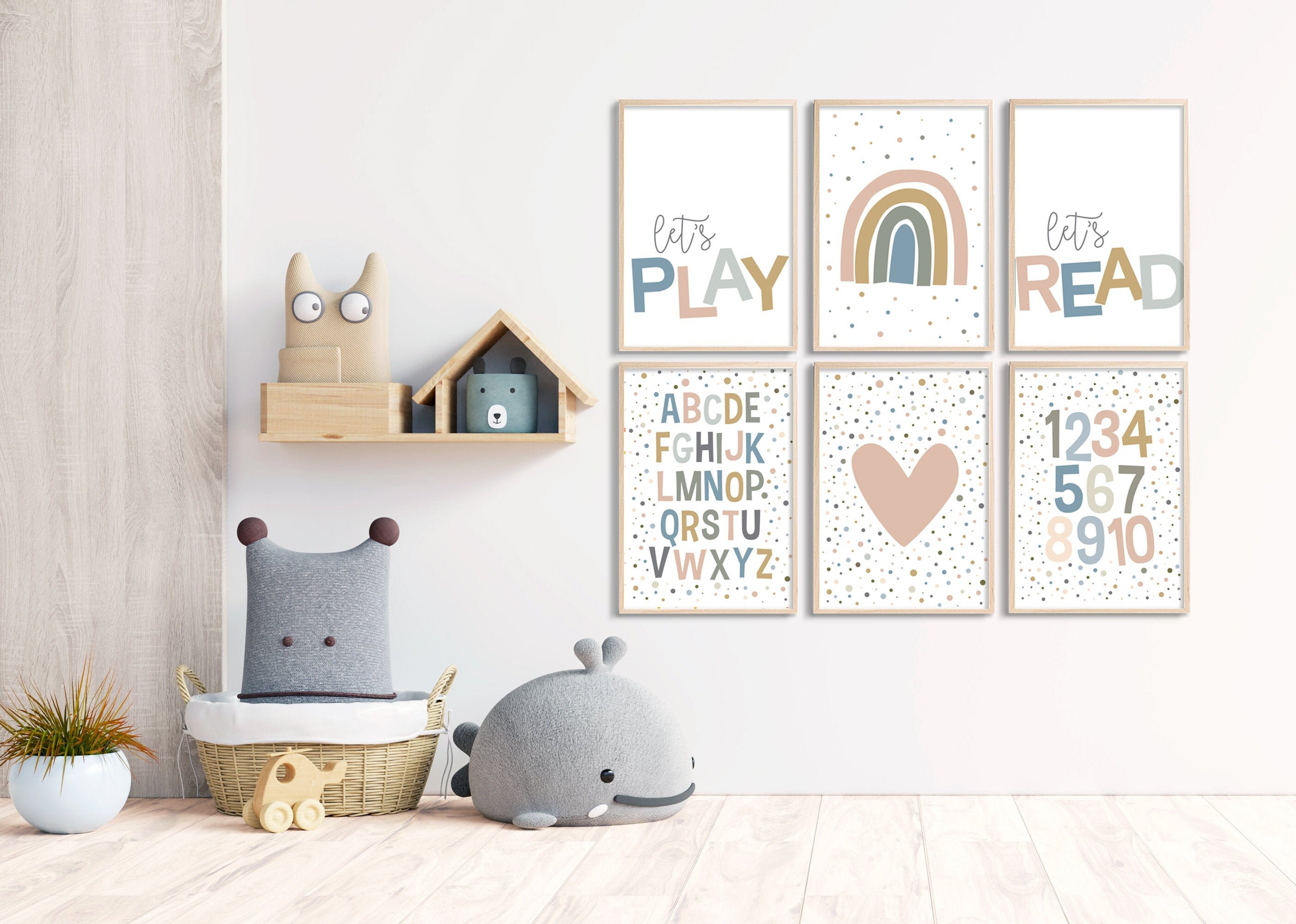 Set of 6 Playroom Kids Posters, Printable Wall Art, Alphabet and ...
