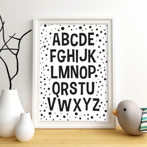 Alphabet monochrome printable Wall Art, digital abc Print black and white Kids Room Decor Nursery Letters Playroom print image 2