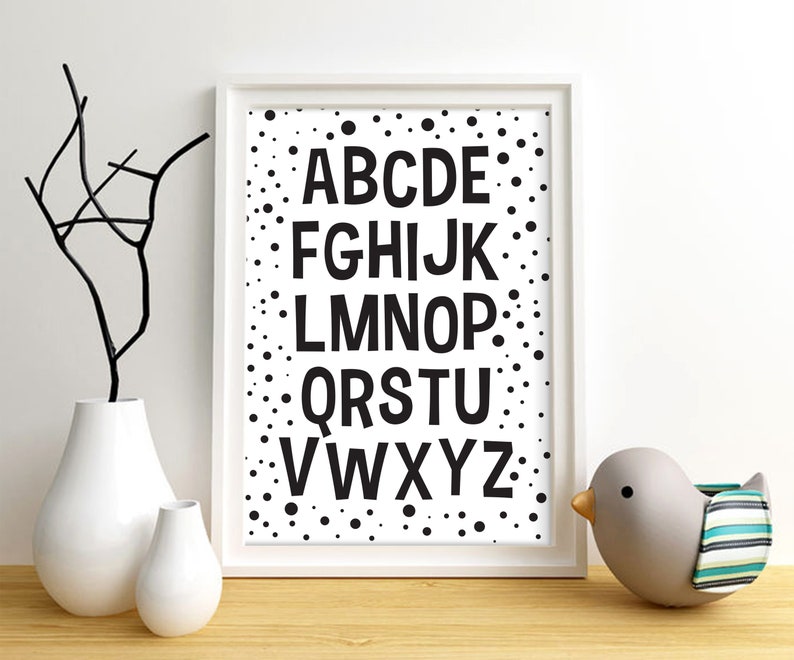 Alphabet monochrome printable Wall Art, digital abc Print black and white Kids Room Decor Nursery Letters Playroom print image 2