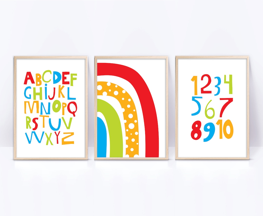 Set of Three Playroom Wall Art Printable, Alphabet Poster, Counting ...