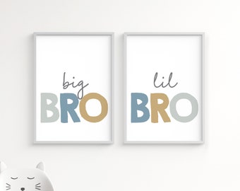 Big Bro, Lil Bro, brothers playroom signs, kids room printable wall art set, big brother little brother prints, nursery decor
