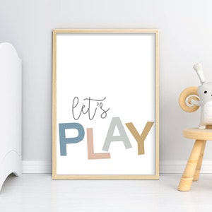 Printable wall art, Set of 6 Playroom kids posters, Alphabet and numbers, Lets Play, Lets Read, rainbow, pink heart, neutral room decor image 2