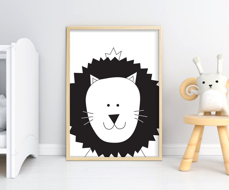 LION Nursery room art Black and white printable wall decor Etsy