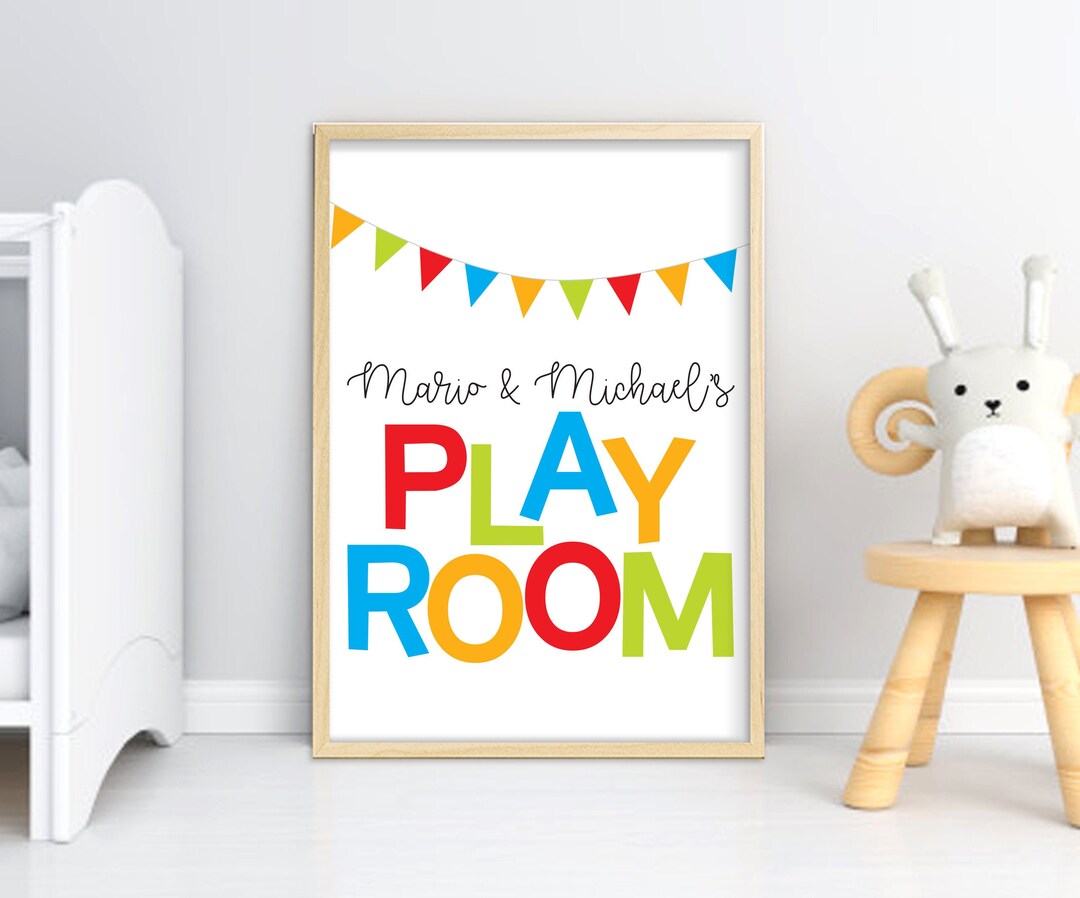 Colorful Personalized Playroom Sign, Printable Wall Art, Neutral Gender