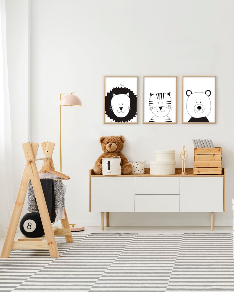 LION Nursery room art Black and white printable wall decor Etsy