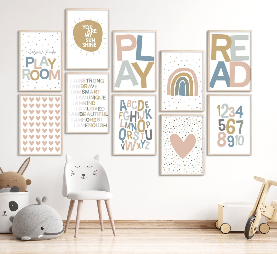 Set of 10 Playroom Posters, Girls Room, Empowering Printable Wall Art, ABC Print, Learning ...