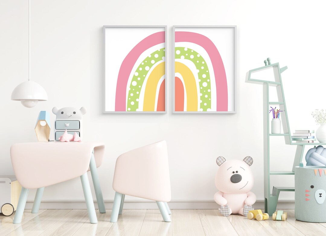 Rainbow Set of Two, Printable Wall Art, Girls Room Art Prints, Playroom ...