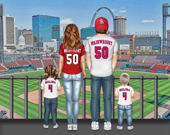 St. Louis Baseball Family Portrait // 8x10 Customized Family Drawing from Behind // Baseball Art Work //  Digital File // Cardinals